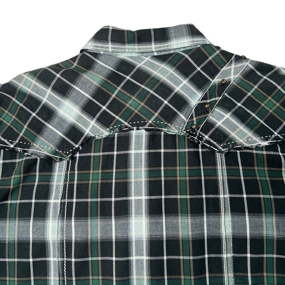 BKE Black Green Plaid Pearl Snap Button-Down Western Men's Shirt Size M - Picture 13 of 16